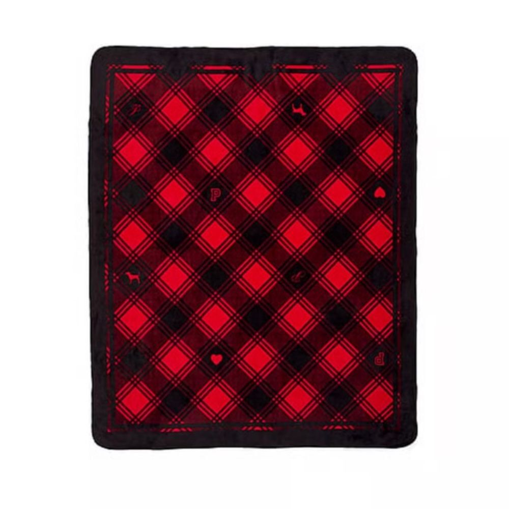 Victoria’s Secret PINK red black buffalo plaid Sherpa fleece blanket throw new